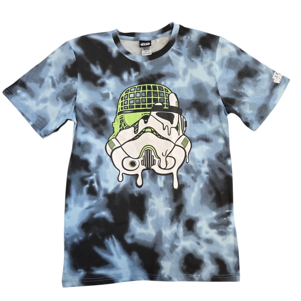 Star Wars Stormtrooper Drip Tie Dye T-Shirt Boys Youth Size 16 XL Melting Helmet